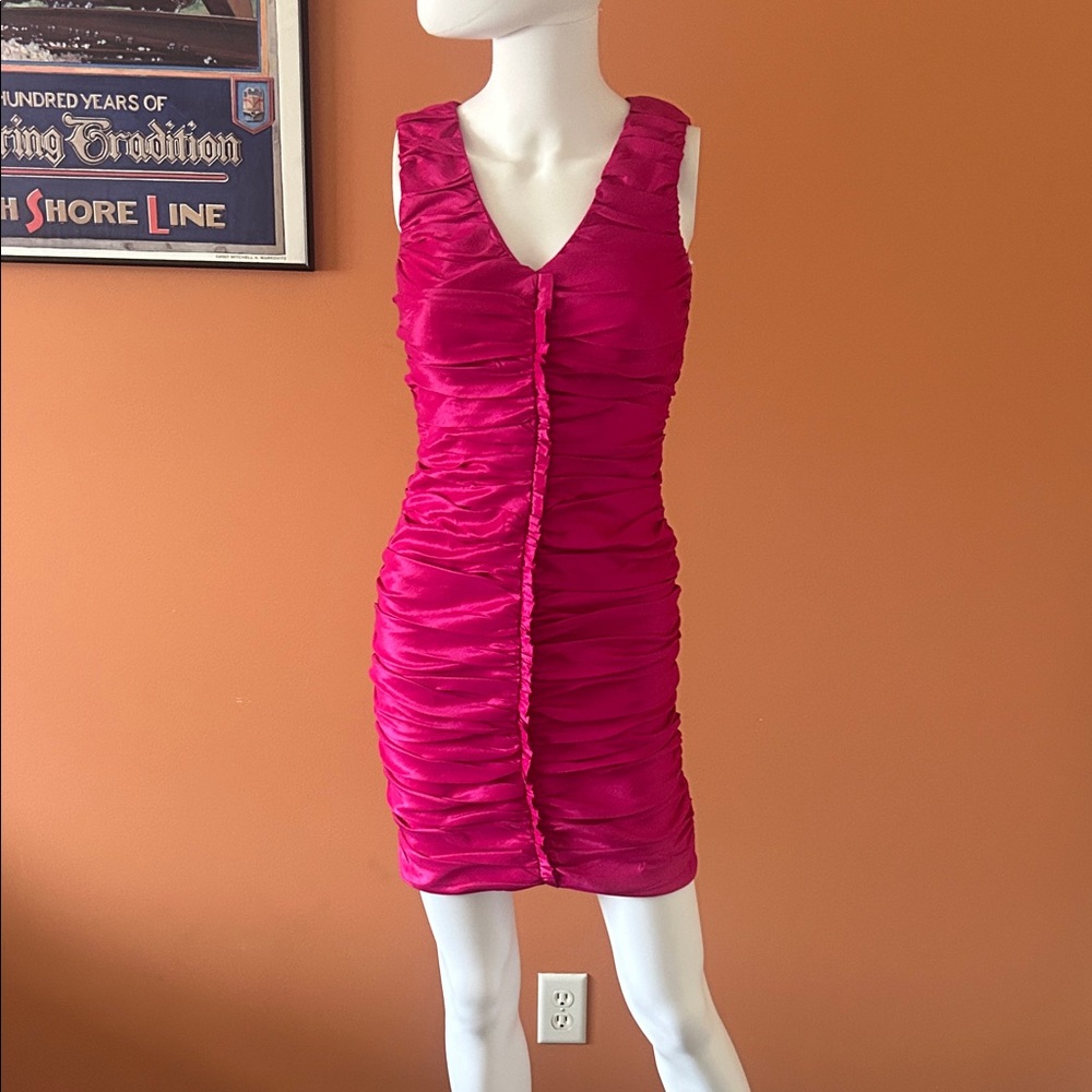CALVIN KLEIN hot pink ruched cocktail dress